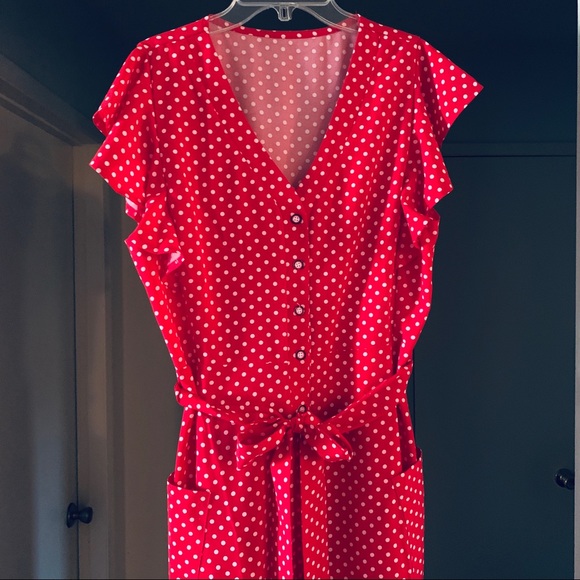 Red Polka Dot Midi Dress Size Lg - Picture 3 of 6